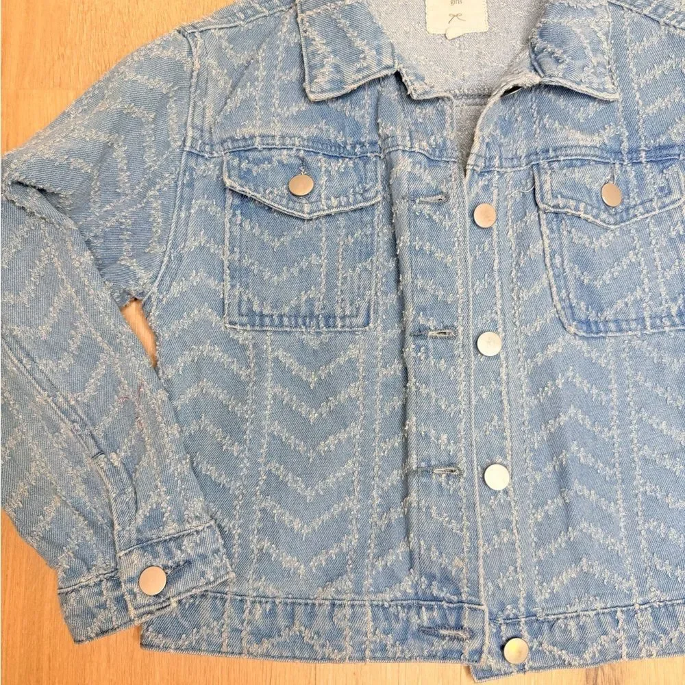 HAYDEN Girls Herringbone Blue Jean Jacket Size Small $65